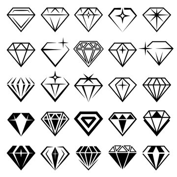 Jewelry set. Stylized diamonds collection recent vector black symbols. Diamond stylized, jewelry luxury, jewel collection illustration