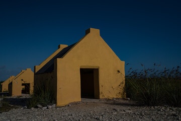 Slave house yellow Bonaire coast Caribbean sea 