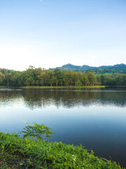 beautiful landscape of mountain lake under the morning sunlight at Chet Kod-Pong Kon Sao, Khao Yai...