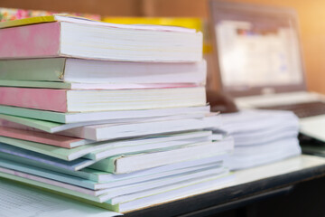 Pile of bunch education documents or books report teacher after approve and checking from...