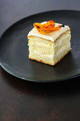 piece of cake biscuit cream sweet dessert layers vanilla kurd ready to eat on the table healthy meal snack top view copy space for text food background rustic image