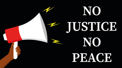 African American person holding a megaphone and yelling no justice, no peace.