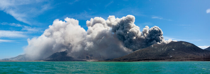 Volcanic eruption in Tavurvur volcano, East New Britain Province, Rabaul, Papua New Guinea