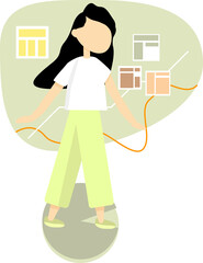 Illustration of a girl who looks at advertisements