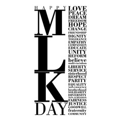 An abstract typographic inspirational poster for Martin Luther King Day on a white background