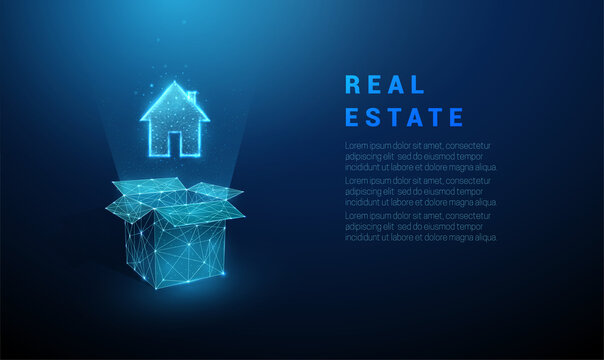 Abstract blue open box and house icon