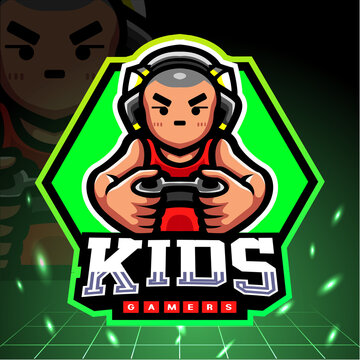 Little Boy Mascot Playing Games. Esport Logo Design