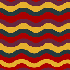 Seamless vector pattern with retro wavy lines. Simple artistic background. Decorative disco stripes wallpaper design. Boho vintage fashion textile.