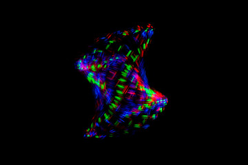 Moving circular lights and parabolas, blurred, on black background. (Luzes coloridas borradas, em forma circulares e parábolas)