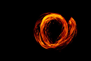 Circle of Fire flame with movment isolated on black isolated background - Beautiful yellow, orange and red and red blaze fire flame texture style.