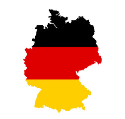 Map of Germany in colors of national flag. Vector illustration isolated on white.