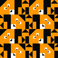 Seamless vector pattern with square fox head on black background. Simple geometrical animal wallpaper design for children. Decorative fashion textile texture.