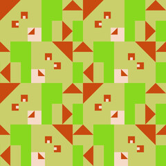 Seamless vector pattern with square rabbit on green background. Simple geometrical wallpaper design with bunnies. Animal fashion textile for children.