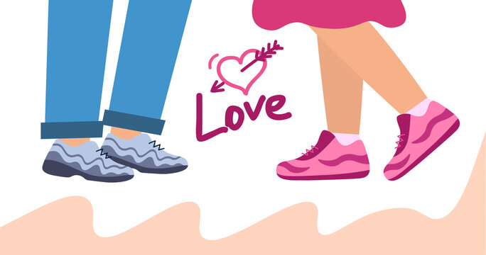 Loving couple. Love and kiss. Legs of a girl and a guy next to each other. It symbolizes love, romantic relationships and a kiss. vector illustration in flat style.