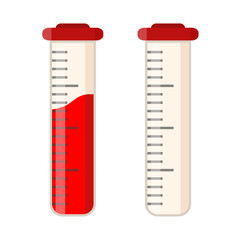 Medical blood test. a medical tube with red liquid. Vector illustration, flat style. Isolated on white background.