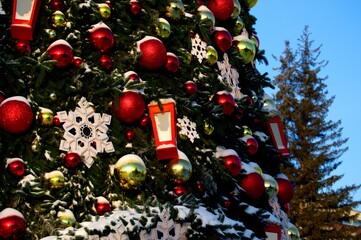 christmas tree and decorations in park