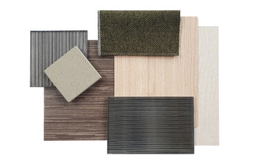 interior material board including beige artificial stone ,green linen fabric ,corrugated glass ,oak...