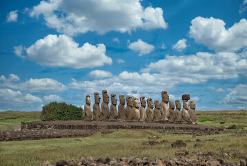 Moais in Ahu Tongariki, Rapa Nui National Park, Easter Island, Chile