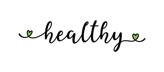 Hand sketched HEALTHY word as logo. Lettering for web ad banner, flyer, header, advertisement, poster, label,sticker,announcement
