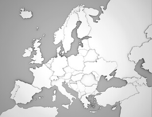 3D Europakarte weiß auf grau © Benjamin ['O°] Zweig