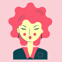 Portrait of a young asian woman in a business suit, face narrow eyes, pink hair, vector illustration