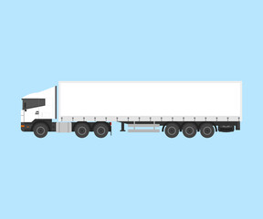 Big commercial semi truck with trailer. Delivery and shipping business cargo truck. Vector illustration.