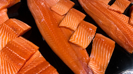 Close up of raw fresh salmon fillet texture