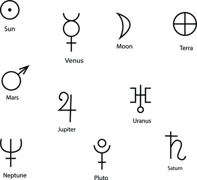 Alchemy symbols on the white background