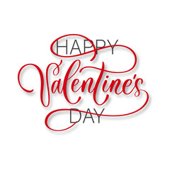 Obraz premium Happy Valentine's Day. Red calligraphy inscription on red background.