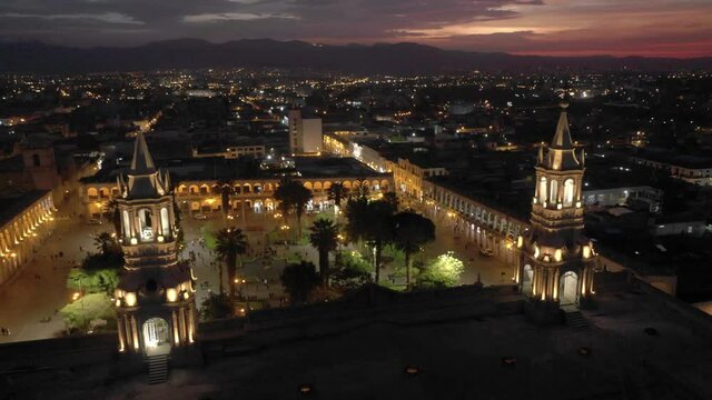 Aerial view of the cathedral church of Arequipa, Peru