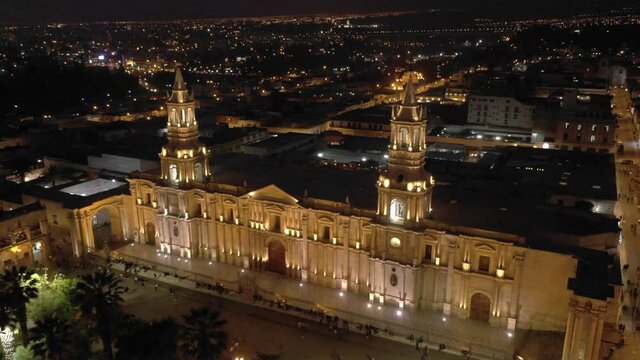 Aerial view of the cathedral church of Arequipa, Peru