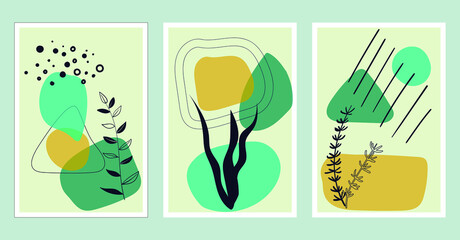 Underwater wall art vector set. Foliage line art drawing with abstract shape. Abstract Plant Art design for print, cover, wallpaper, Minimal and natural wall art. Vector Botanical illustration.