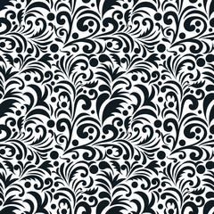 Black and white floral seamless pattern for paper, cover, fabric, interior decor and other users. Abstract background editable vector.