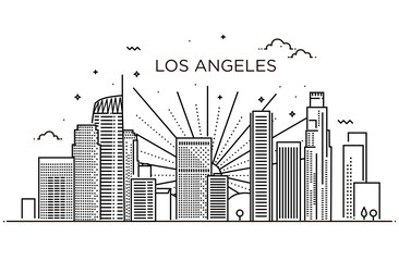 Banner of Los Angeles city in flat line trendy style. Los Angeles city line art