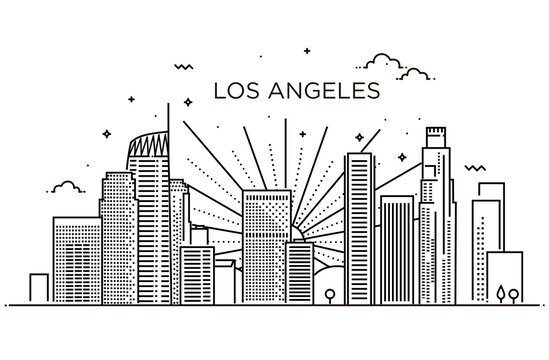 Banner of Los Angeles city in flat line trendy style. Los Angeles city line art