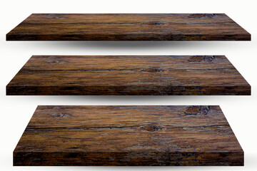 Old wood texture shelf isolated on white background with clipping path
