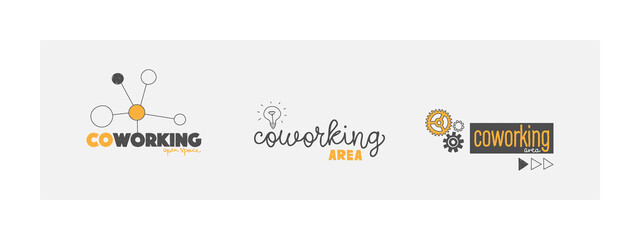 Logo options for coworking. Co-work, coworking space, collaboration office. Vector illustrations in hand-drawn style.
