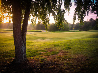 Fototapeta na wymiar Backlit golf course view 