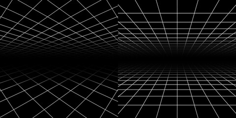 Perspective grids. Geometric lines 3d, architecture background. Floor ceiling textures vector background. Perspective geometric background, abstract decoration architecture to discotheque illustration