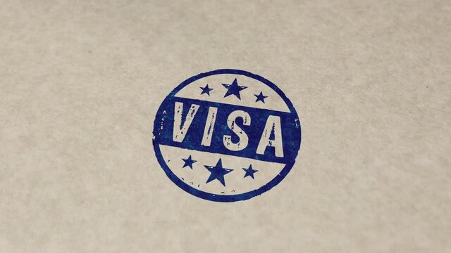 Visa stamp and hand stamping impact animation. 3D rendered concept.