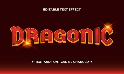 Dragonic text effect design. Red color with gold outline. Vector design isolated.
