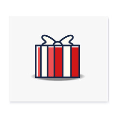 Present color icon. Gift box with bow ribbon. Holiday congratulation, surprise concept. Holiday offer. Christmas, new year, birthday celebration symbol. Isolated vector illustration