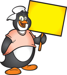 Penguin holding a sign