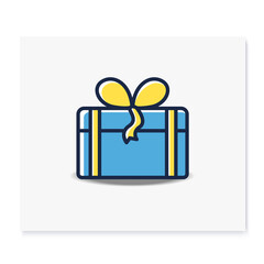 Present color icon. Gift box with bow ribbon. Holiday congratulation, surprise concept. Holiday offer. Christmas, new year, birthday celebration symbol. Isolated vector illustration