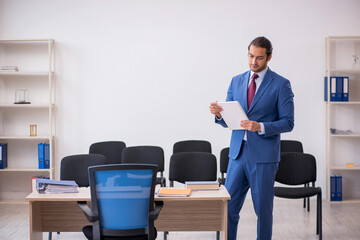 Young businessman making presentation during pandemic