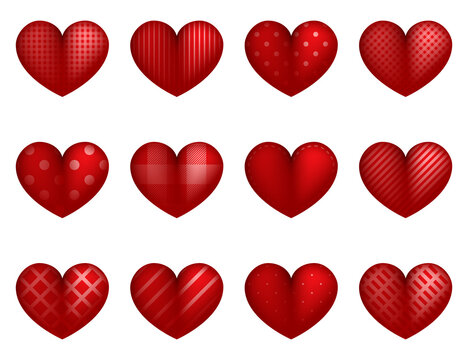 Red hearts. Valentine hearts concept. Love. Valentines day. Realistic red heart with different picture. Vector illustration