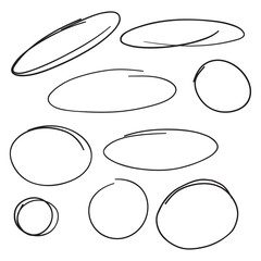 Set hand drawn ovals, felt-tip pen circles. Vector collection of scribble black frames.