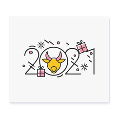 New year 2021 color icon. Christmas and New Year celebration concept. Holidays decoration, greeting card, banner, logo, image for typography and design. Isolated vector illustration