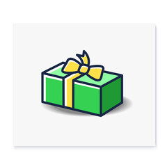 Present color icon. Gift box with bow ribbon. Holiday congratulation, surprise concept. Holiday offer. Christmas, new year, birthday celebration symbol. Isolated vector illustration