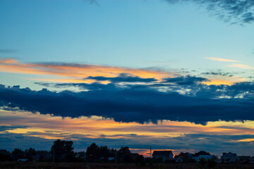 Amazing blue sunset sky. Beautiful dramatic sky.